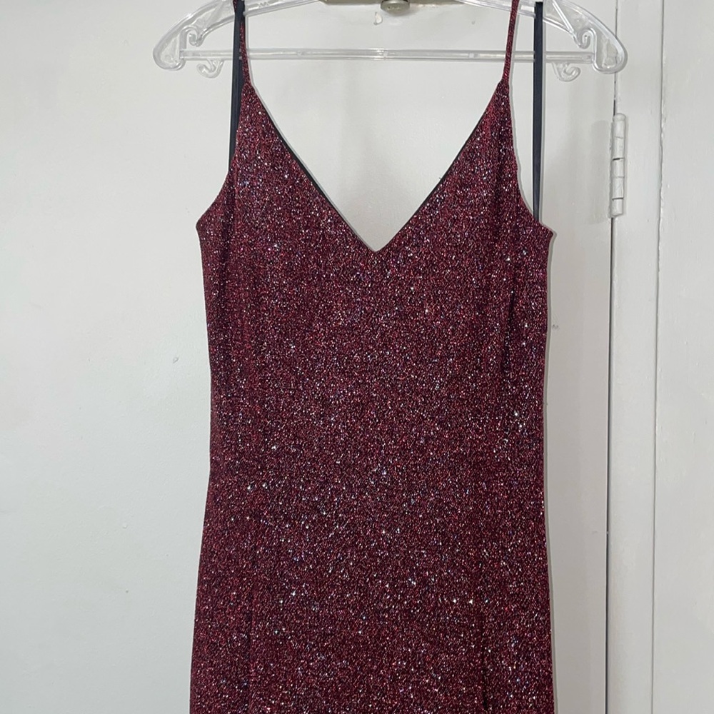 Burgundy gown with leg slit
